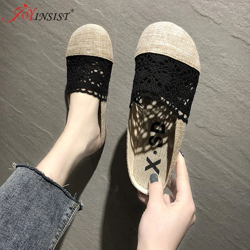 Summer slippers female social literary vintage linen lace hollow out pregnant women shoes breathable women's shoes