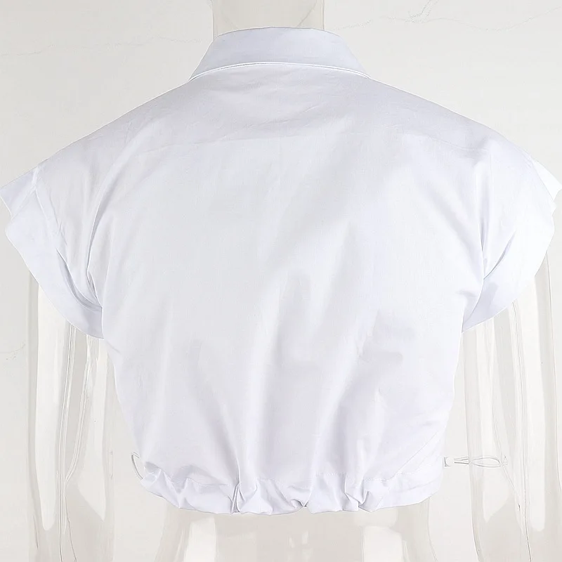 

2021 Summer Fashion Lapel Buttoned Stitching Pleated Umbilical Single-breasted Cardigan Short-sleeved Bottoming T-shirt Women