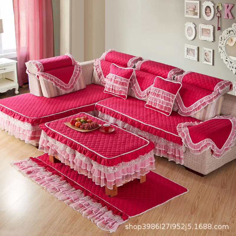Stylish luxury cotton sofa cover Cushion pillow High-end Non-slip lace couch covers for sofas Girl living room decor | Дом и сад