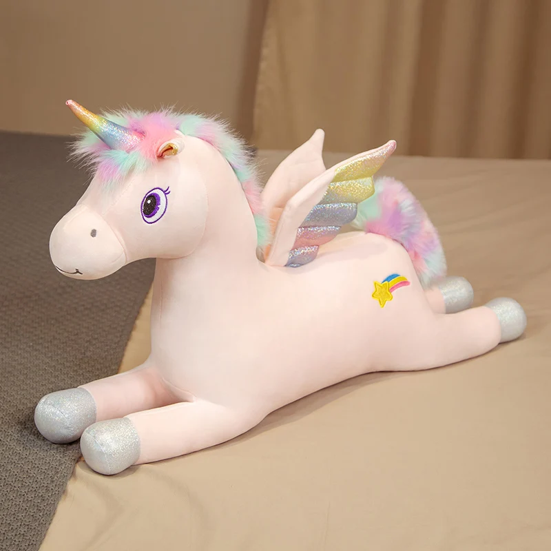 

60/80cm Unicorn Toy Cute Plush Flying Horse Toy Rainbow Unicorn Colorful Wings Stuffed Animal Appease Toy For Kid Birthday Gifts
