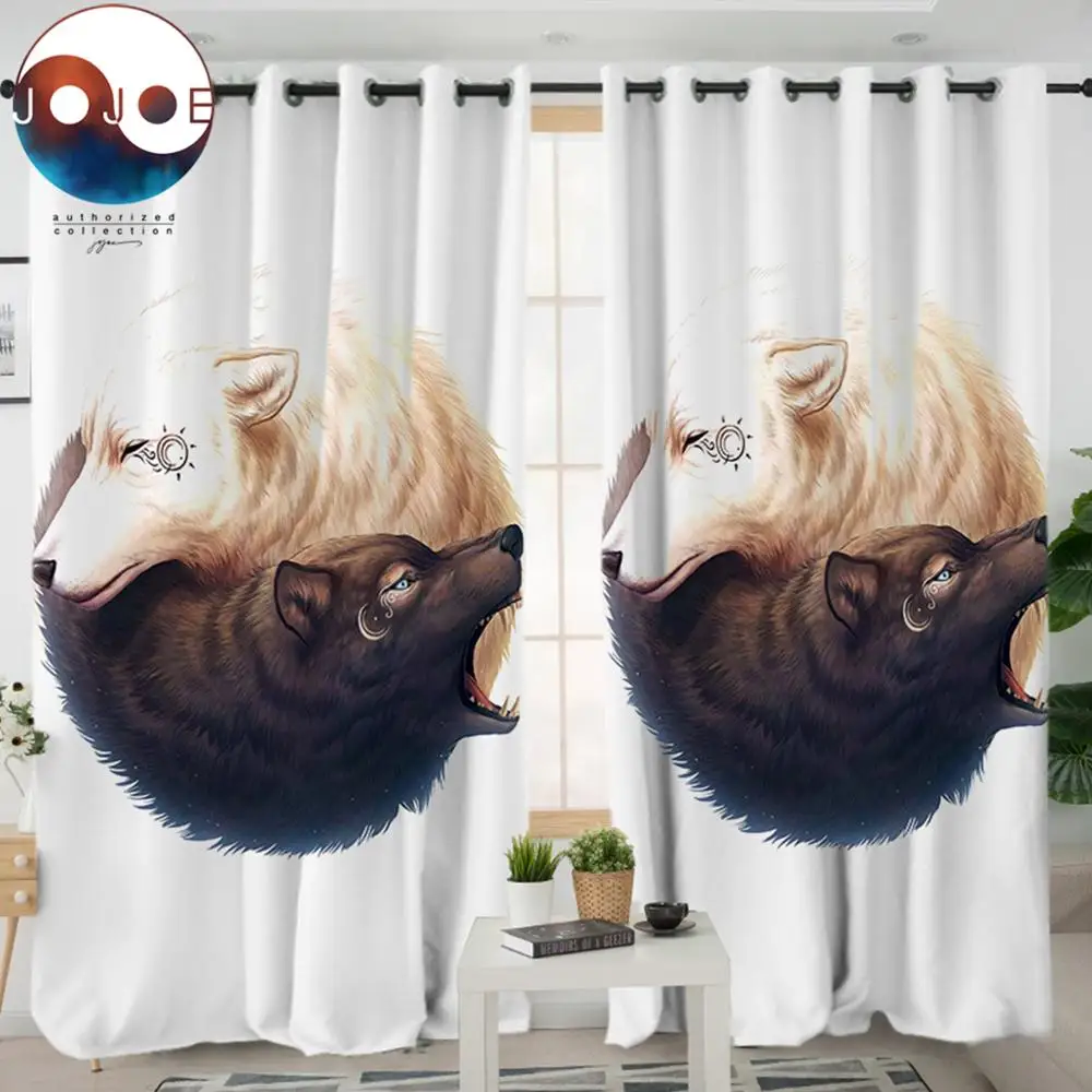 Yin and Yang Wolves by JoJoesArt Curtains 3d Wolf Living Room Curtain Tai Chi Window Treatment Drapes Galaxy Home Decor 1 Piece|Занавески| |