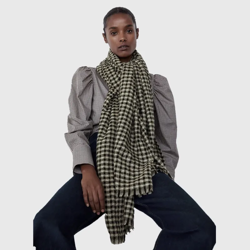 Новое поступление 2020 черный клетчатый шарф в клетку женские зимние плотные