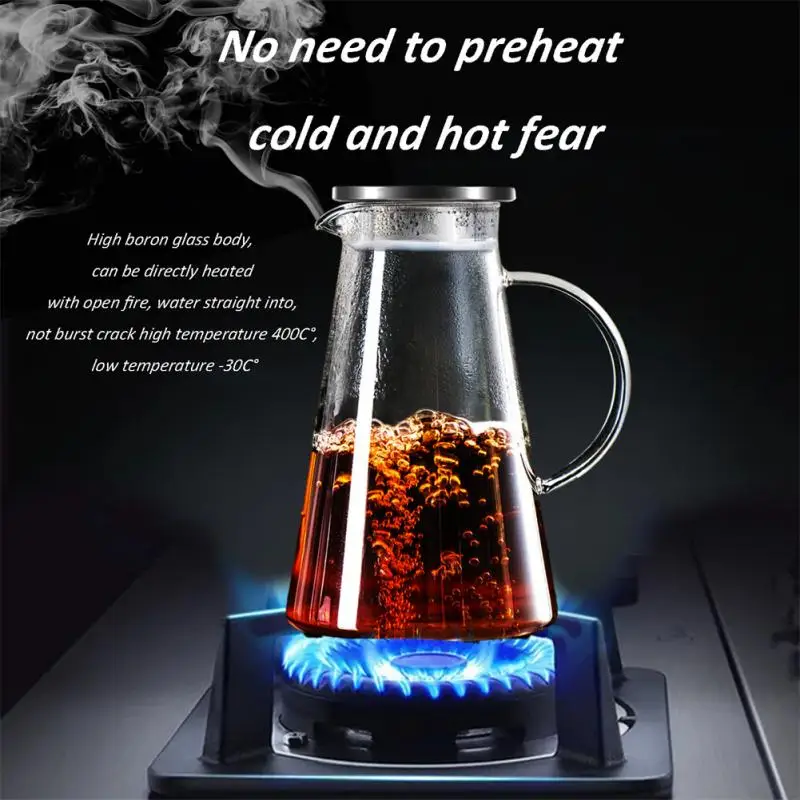 

1.5L/2L Transparent Open Flame Borosilicate Glass Teapot Heat-resistant Teapot Cold Kettle Office Household Drinking Utensils