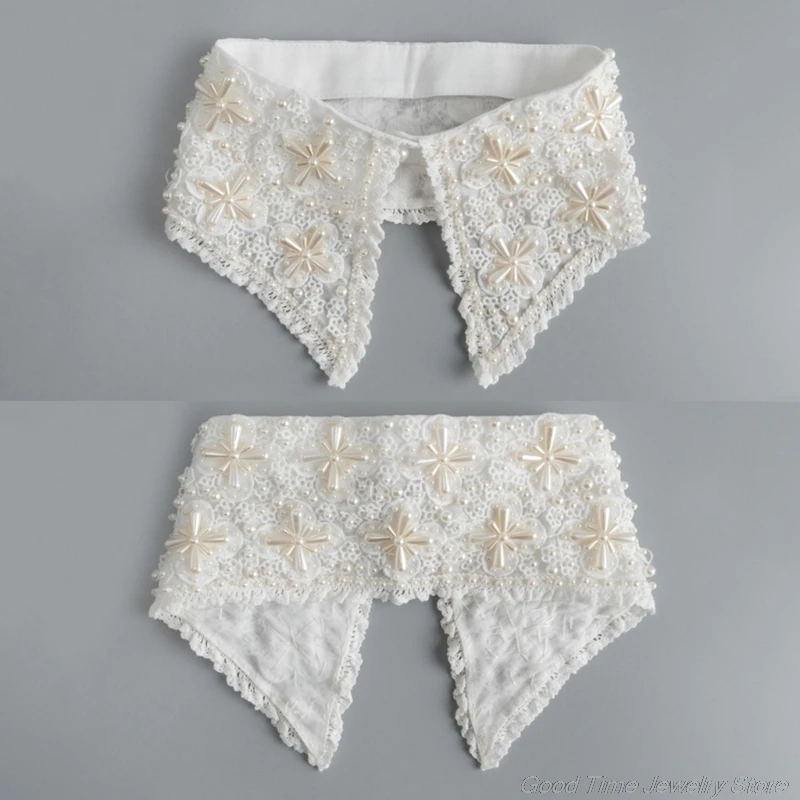 

Sweet Embroidery Floral Lace Fake Collar Choker Dickey Faux Pearl Beaded Jewelry Necklace Lapel Half Shirt A20 21 Dropshipping