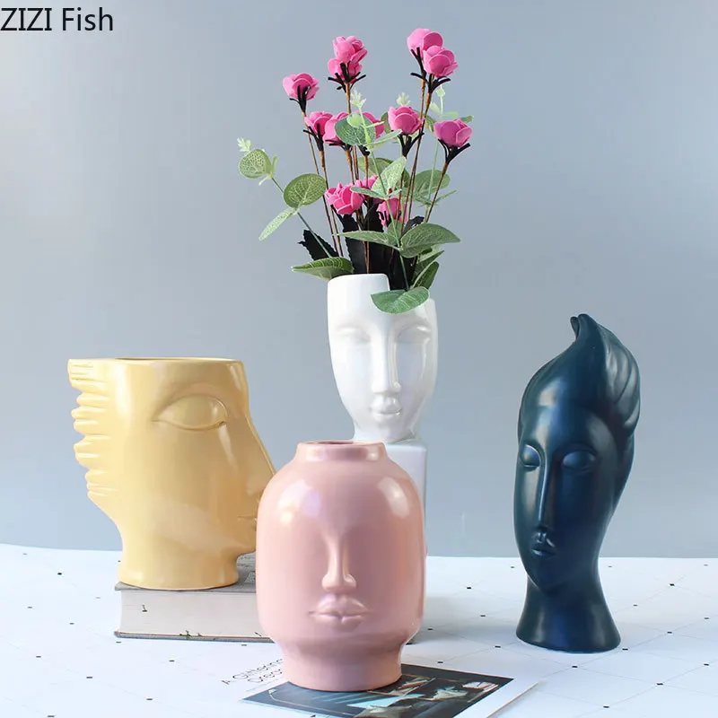 

Abstract Human Face Ceramic Vases Desk Decor Minimalist Bust Portrait Statue Flowers Vase Nordic Home Decoration Modern