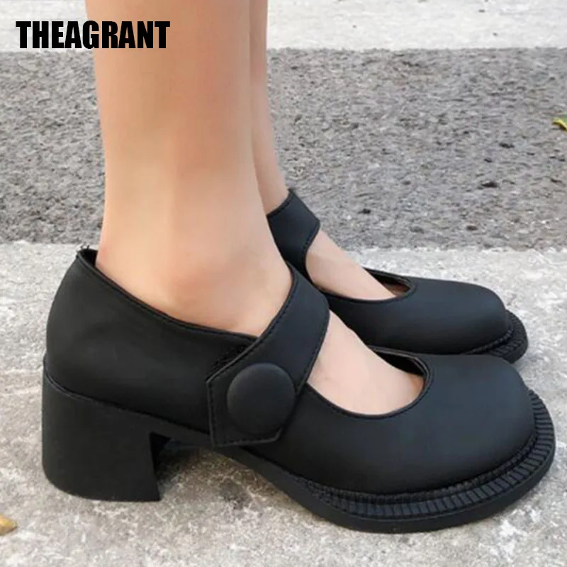 

THEAGRANT Vintage Heels Women Mary Jane Shoes Platforms Square Heel Buckle Strap Patent Leather Wedges Shoes for Women WHH3024