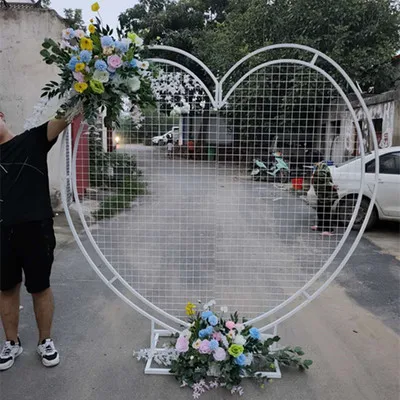 

Wedding arch Party decor square Round heart Grid Wrought Iron Arch chicken wire backdrops balloons Backdrop Stand Decoration