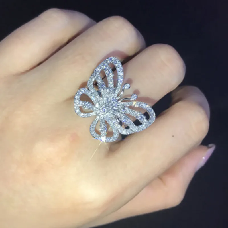 Изысканные женские кольца ажурная бабочка креативный Хрустальный шарнир серебряное кольцо романтическая леди обручальные ювелирные изделия подарки