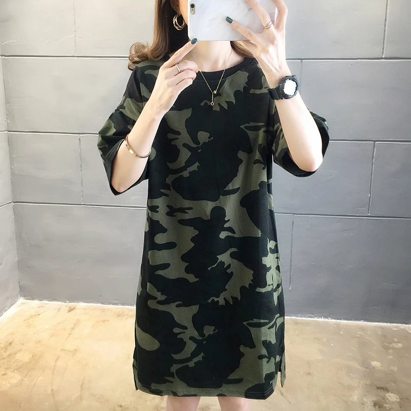 Женское платье сезон весна лето 2020 камуфляжная футболка с коротким рукавом и