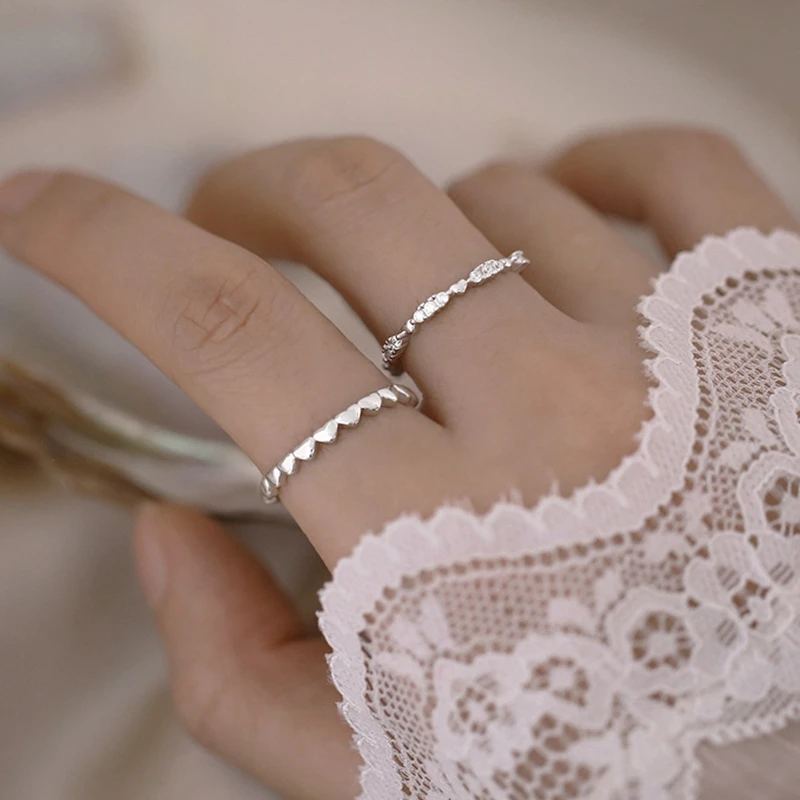 

S925 Silver Rings for Women Sterling-Silver-Jewelry Simple Cute Heart Crystals Anillos Modern Charming Female Party Accessories