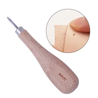 lmdz 4mm leather craft sewing kit handle diamond point rhombus awl diy tool wooden handle punching leather tool