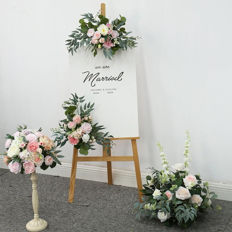 Custom Made Pink Rose Artificial Floral Wedding Decoration Flower Row/Ball Water Card Welcome Holiday Simulation Fake Flowers | Дом и сад