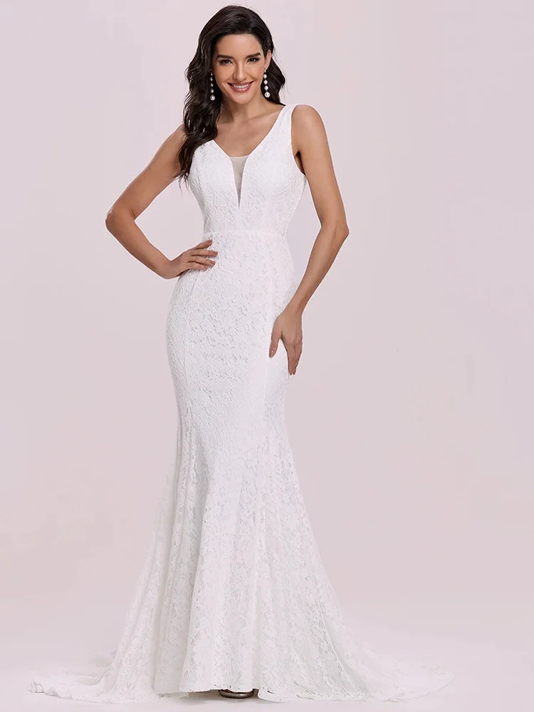 

Luxury Mermaid Wedding Dresses Lace Appliques With V-neck Full Sleeve Beading 2 In 1 Wedding Gown Back Button Plus Size Train
