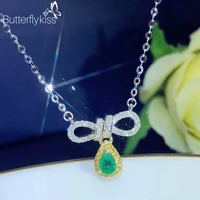 bk 18k emerald necklace with genuine gold 585 bowknot pendant necklace for women wedding party jewelry chain on the neck