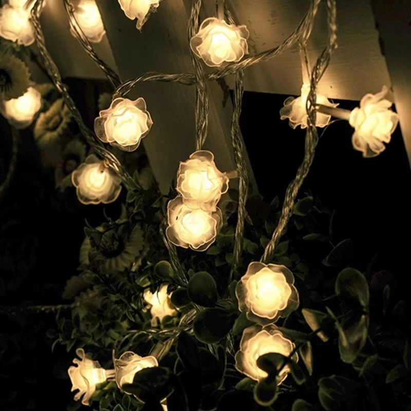 Светодиодная гирлянда с цветами розы на батарейках AA уличные гирлянды для