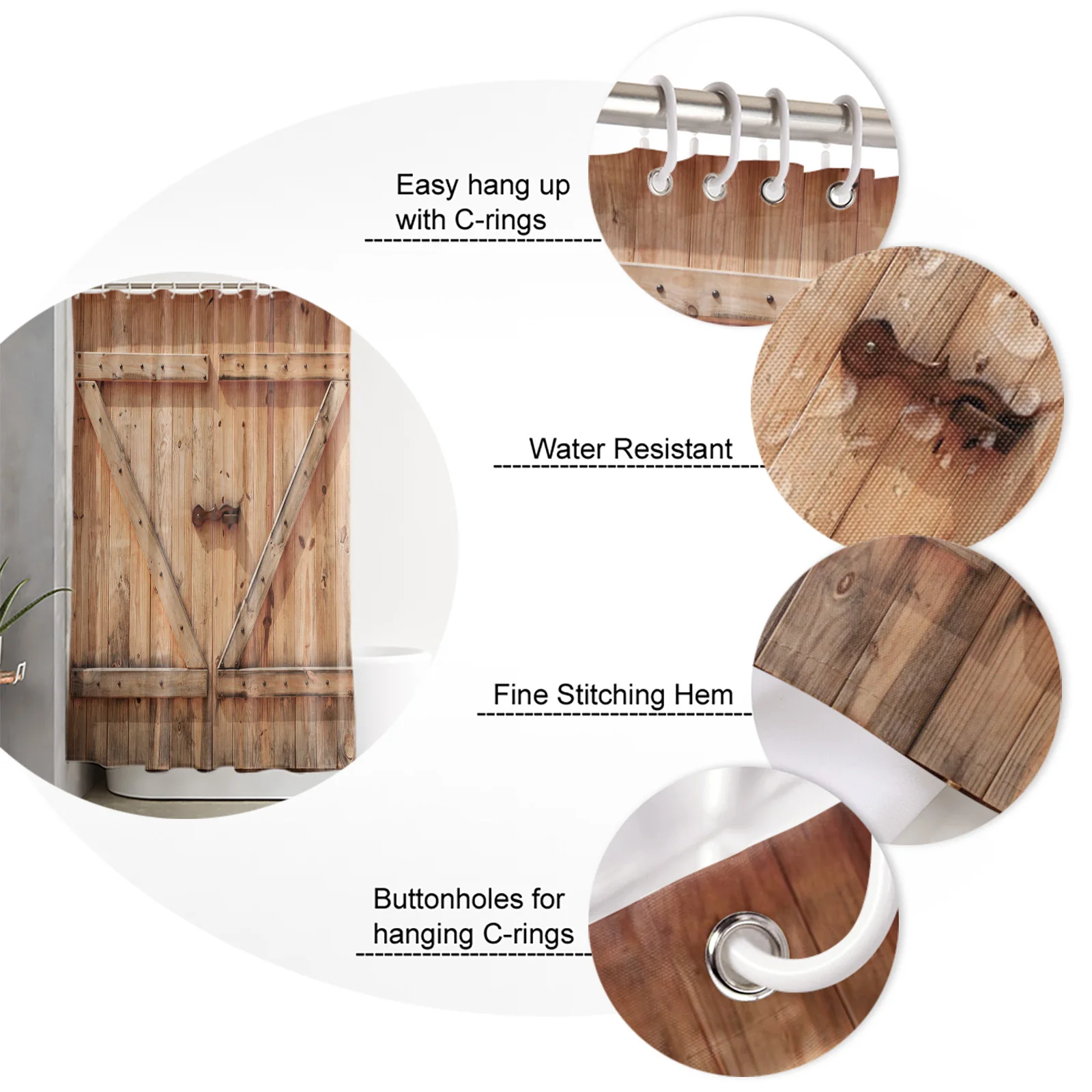 

Wooden Door Texture Vintage Shower Curtain Polyester Fabric Bathroom Home Decor Waterproof Shower Curtains with Hooks