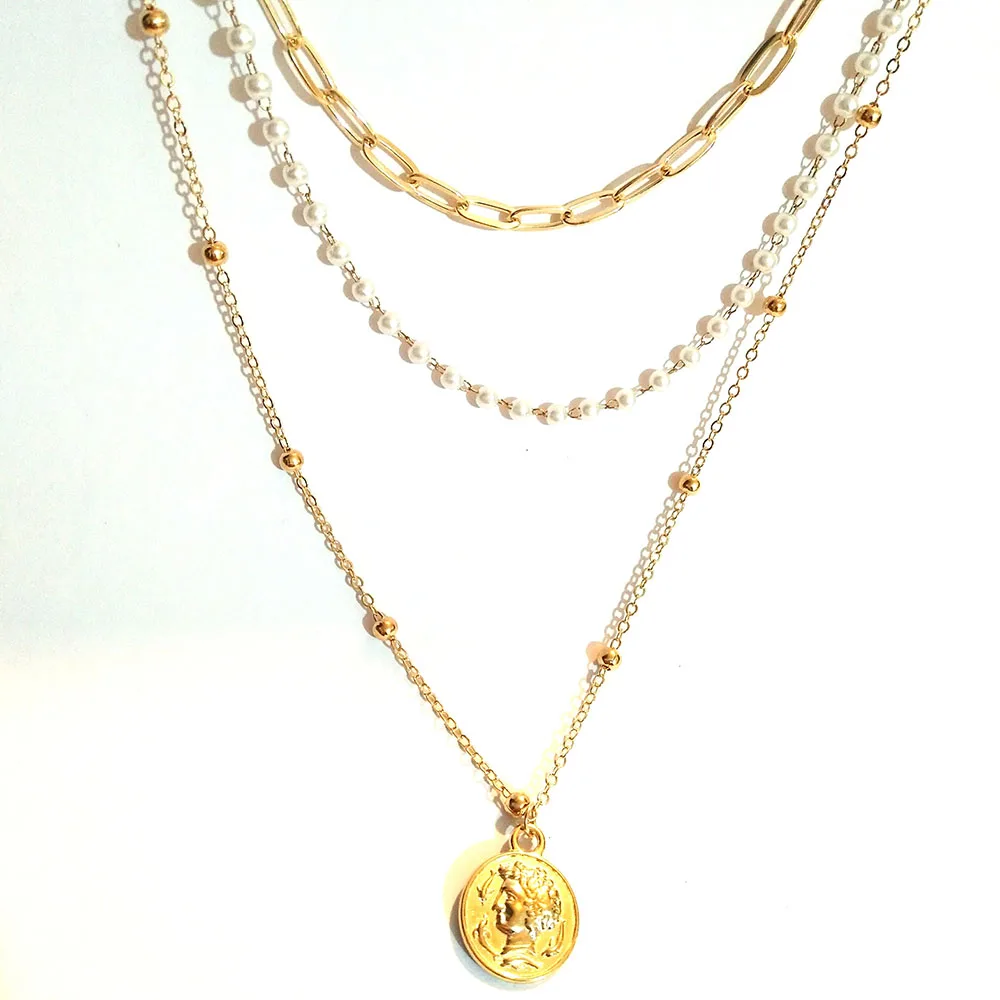 Новое поступление жемчужная цепочка ручной работы 3-слойное ожерелье женская