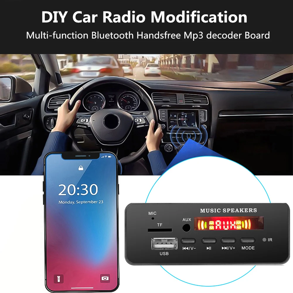 MP3-плеер 5 в 12 В с поддержкой Bluetooth 0 WAV декодирующая плата 3 мм USB AUX TF слот для карты