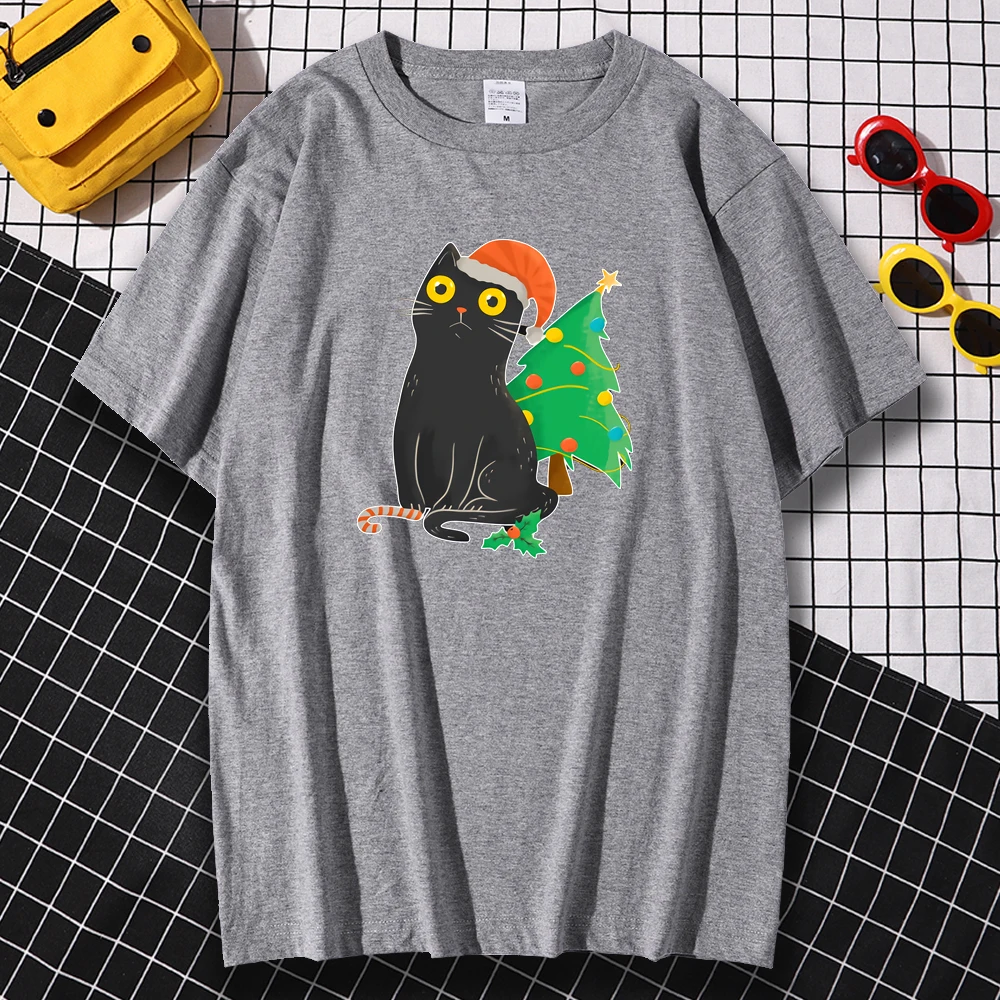 

Женская футболка с принтом «интенсивный взгляд», черная футболка с принтом кота, кавайная аниме дышащая футболка, модная свободная футболк...