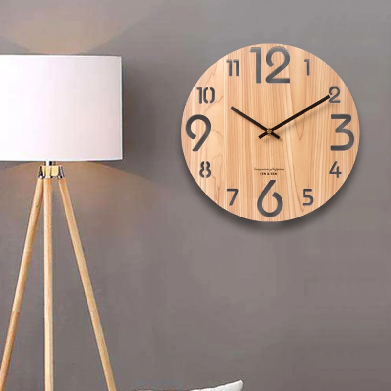 

12-дюймовые деревянные настенные часы, Простые полые современные дизайнерские скандинавские украшения для гостиной, кухонные кварцевые час...