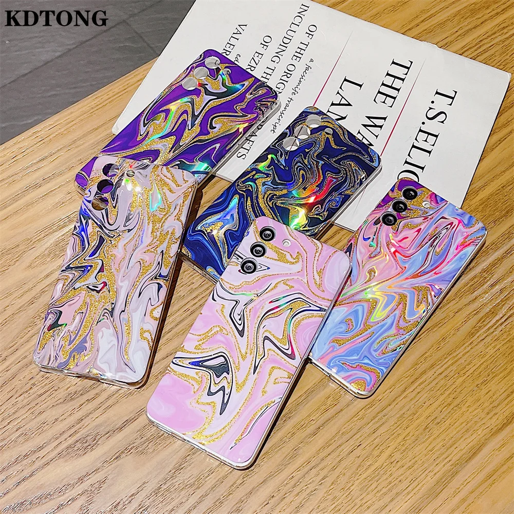 

Thin Phone Case for Samsung Galaxy A72 A52 A42 A32 A12 S21 Ultra Plus Capa Fashion Glitter Watercolor Anti Drop protect Cover