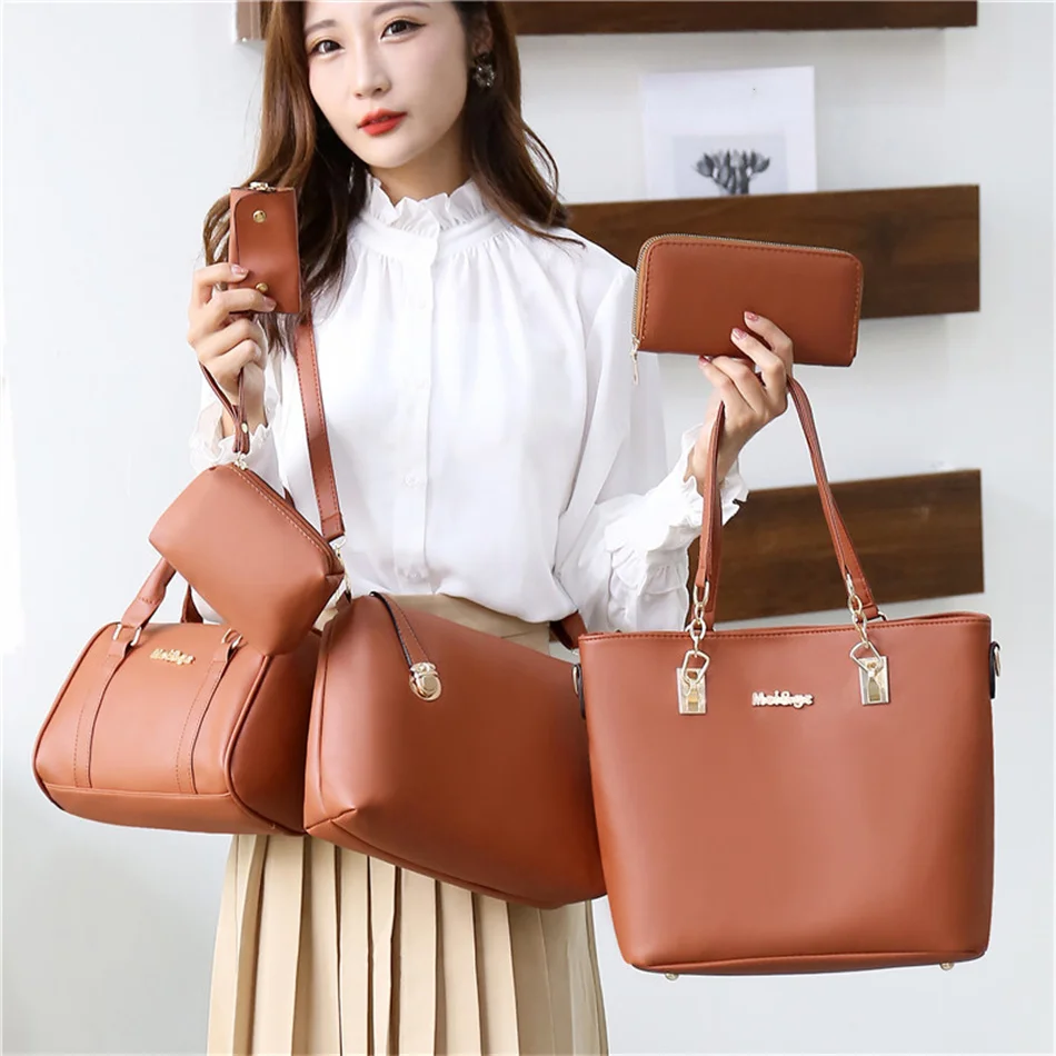 

Вместительные повседневные тоуты, высококачественные мягкие кожаные сумки через плечо из 6 предметов для женщин 2021, роскошные дизайнерские...