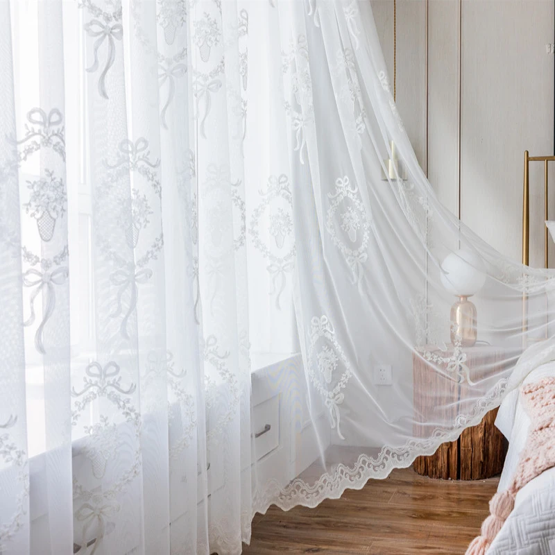 Белый вышитый занавес для спальни в деревенском стиле элегантные романтические