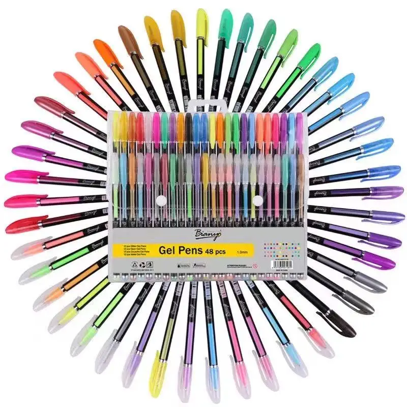 

Гелевые ручки с блестками, 48 цветов, набор гелевых ручек с блестками для создания открыток для взрослых, цветные книжки, журнализация, ремес...