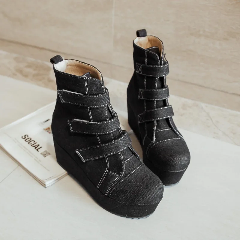 Haoshen&Girl Демисезонные ботильоны Женская Ковбойская обувь на танкетке 6 5 см ботинки