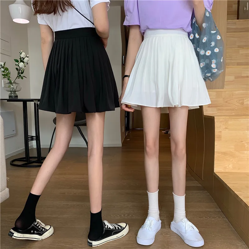 

Women Pleated Skirt Casual White Mini Pleated Skirts High Waisted Short Skirt Korean Style Summer Dance 2021 Woman Skirts