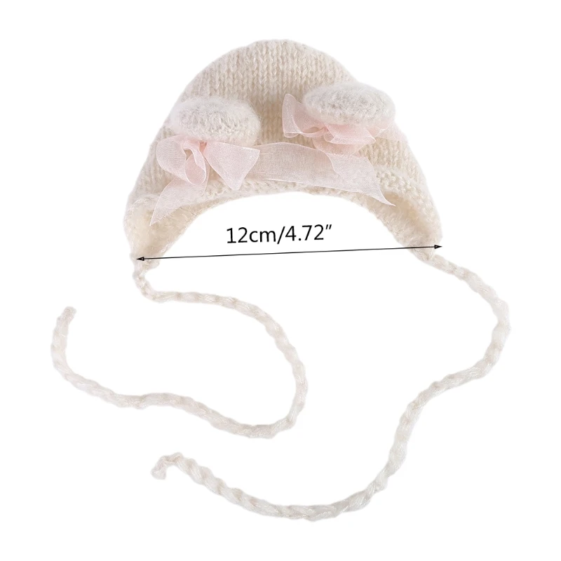 W3JF Newborn Photography Props Cute Crochet Mohair Hat Baby Bowknot Knitted Beanies Cap Infants Photo Shooting Accessories Gift | Детская