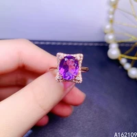 exquisite jewelry 925 sterling silver inset with large gemstone womens popular noble simple amethyst adjustable ring support de