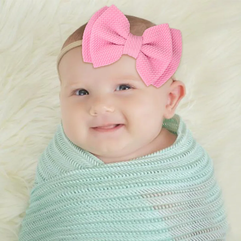 Set of 3, Baby Girls Fabric hair bow nylon headband, messy bow Schoolgirl Bow headbands baby shower gift