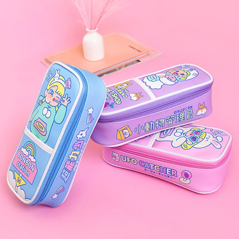 Женский чехол школьный милый пенал для ручек девочек и мальчиков карандашей