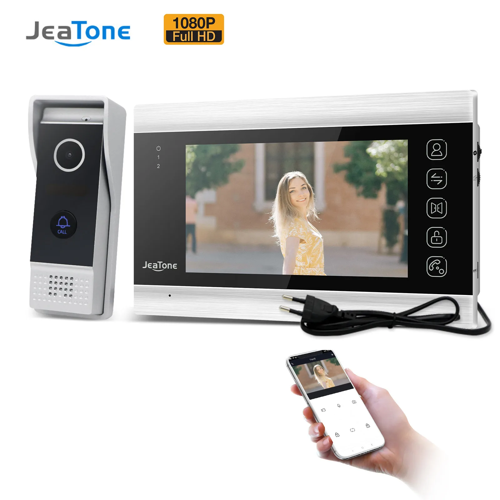 Jeatone 7-дюймовый WiFi Tuya Smart 1080P беспроводной видеодомофон для домашней системы