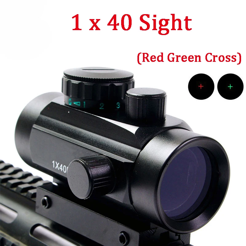 

1X40 Tactical Hunting Optics Sight Red Green Dot / Cross Riflescope Airsoft Shooting Sight Scope For 11mm 20mm Mount