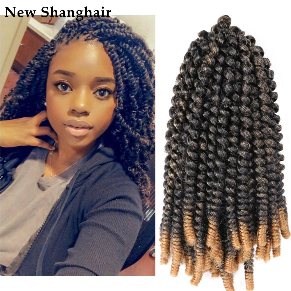 

New Shanghair Spring Twist Crochet Hair 8 Inch Passion Twist Hair Crochet Braids 100g/pcs Synthetic Ombre Braiding Hair Black