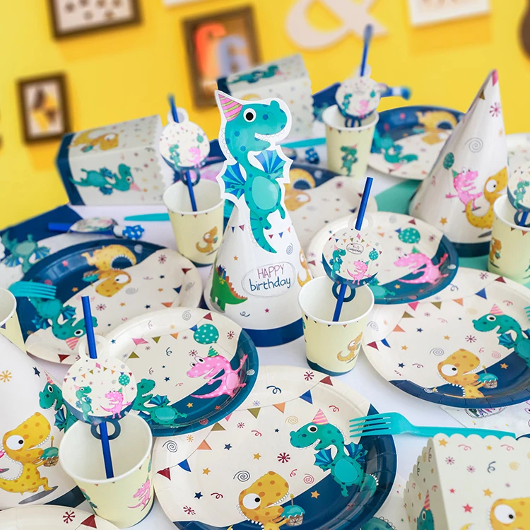 Набор одноразовой посуды в виде животных динозавров тарелки салфетки для