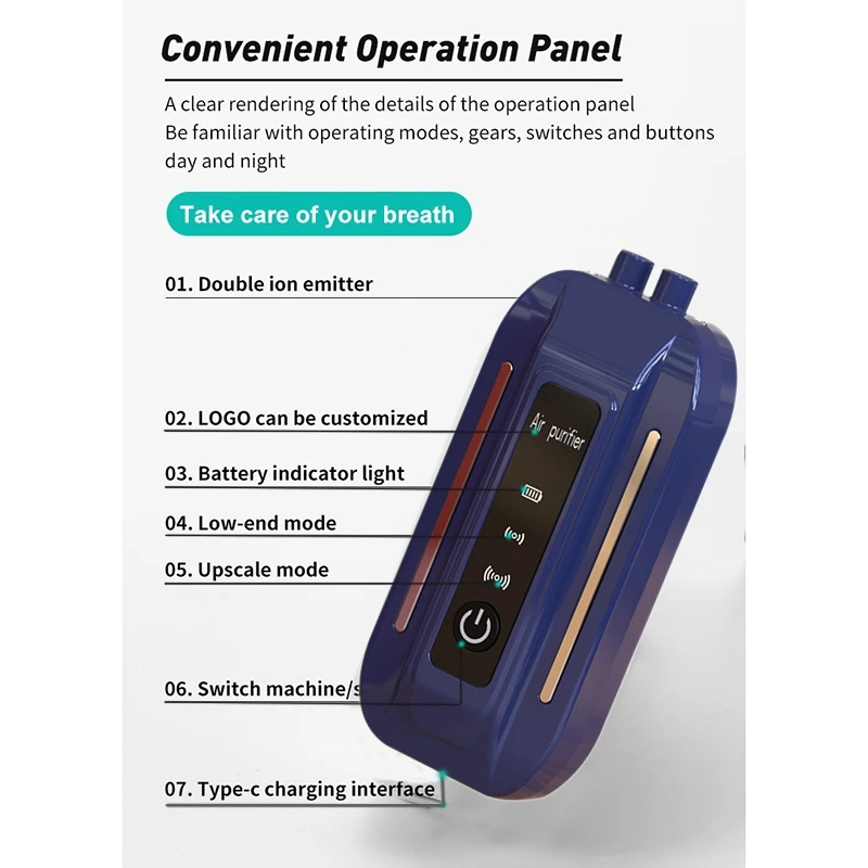 

Portable Negative Ion Air Purifier,Mini Hanging Necklace with Negative Ion Air Freshener Low Noise for All