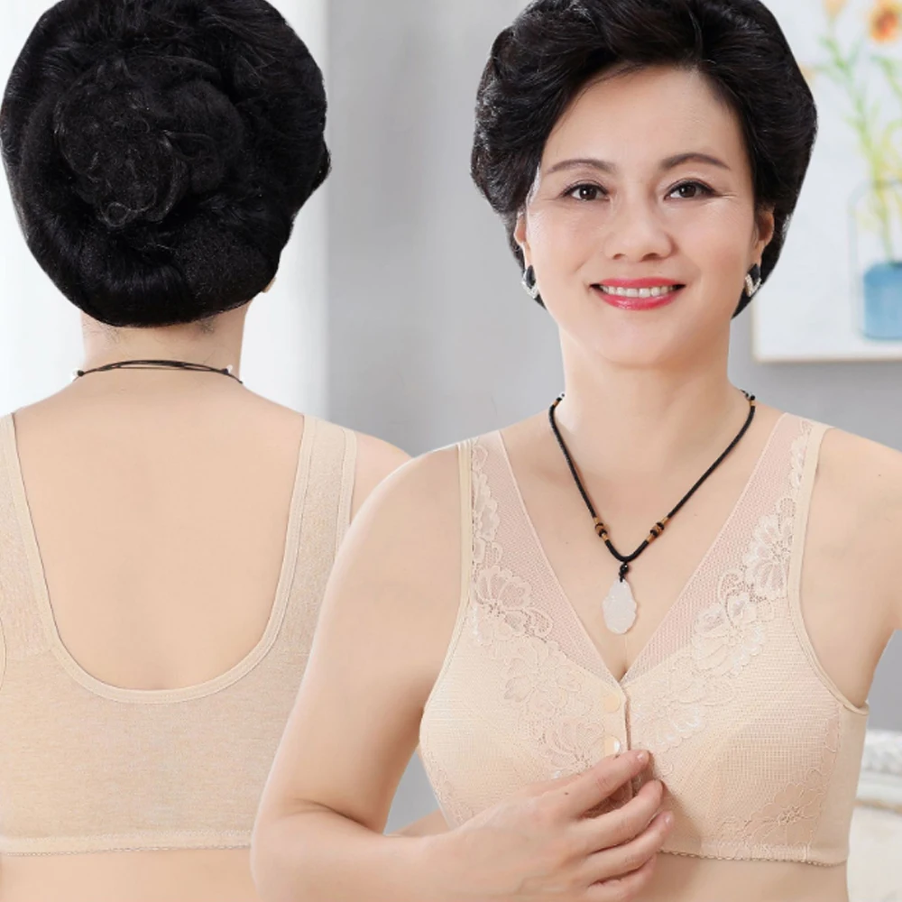 

Comfortable Lace Wireless Bra Gift For Mom Soft Push Up Bra Front Buckle Bralette Underwear Vest Brassiere Women Lingerie