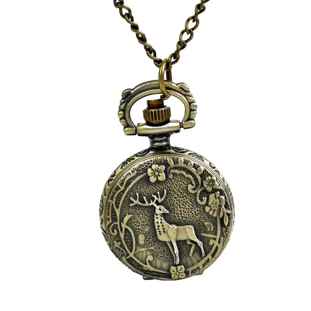 Бронзовый цветок олень ретро карманные часы классический дизайн мужские женские