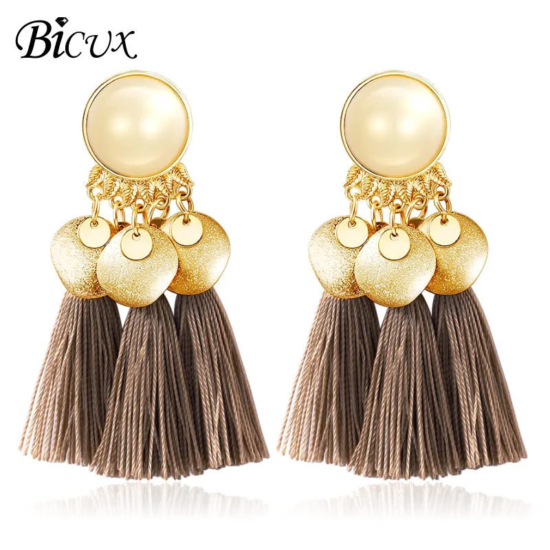 BICUX 2019 новые богемные серьги капли винтажные ручной работы из смолы с бахромой