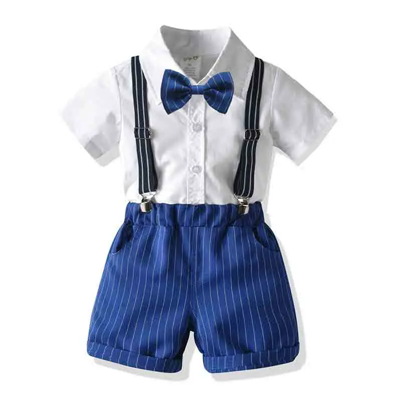 

Baby Boy Clothes Set Summer Gentleman Suit For Toddler Bow Tie Shirt+Suspenders Shorts Formal Boys Children Suits