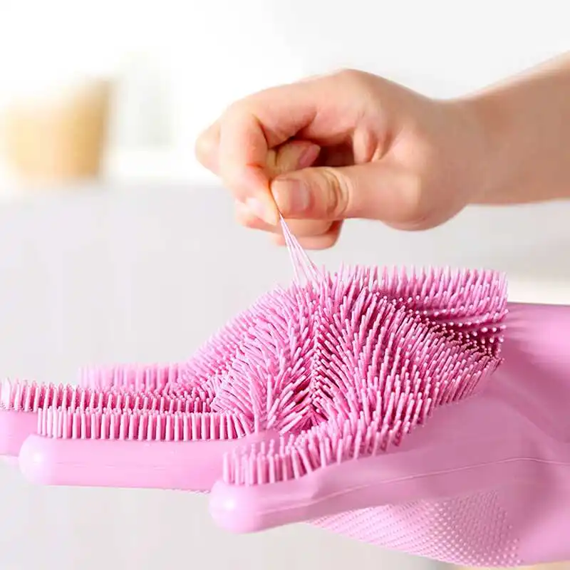 Перчатки для мытья посуды ERMAKOVA с Скруббером многоразовые перчатки кухни ванной