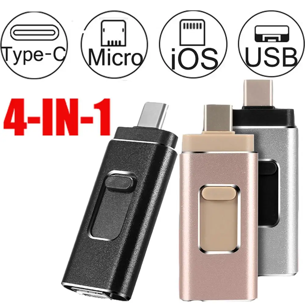 

4 in 1 USB 3.0 Flash Stick for iPhone/Android Type C Usb Key OTG Pendrive 256 GB 128 GB 64 GB 32 GB 16 GB Mini Pen Drive