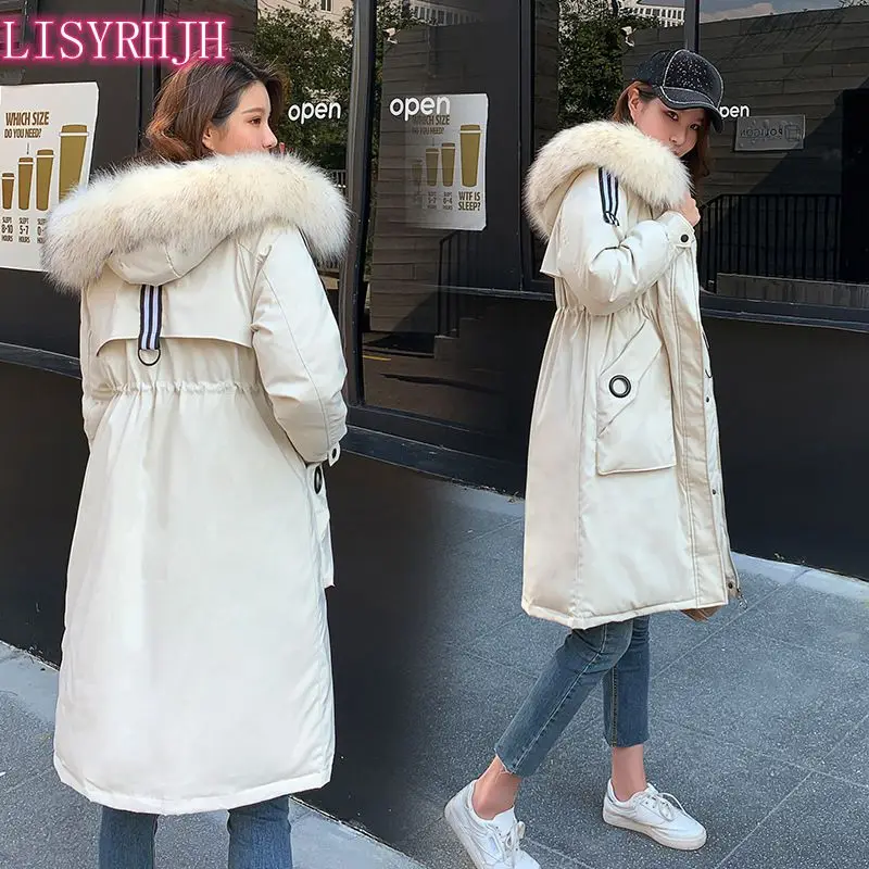 

LISYRHJH2020 New Warm Fur Lining Long Parka Winter Jacket Women Clothing Medium Long Plus Size 6XL Hooded Winter Coat Women