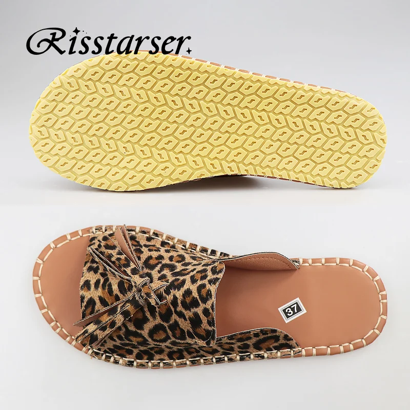 Женские тапочки Красивые женские туфли без задника с леопардовой бахромой