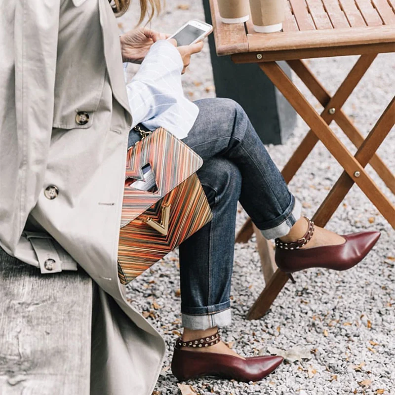 Туфли лодочки женские с острым носком пу кожа металлическая пряжка высокий