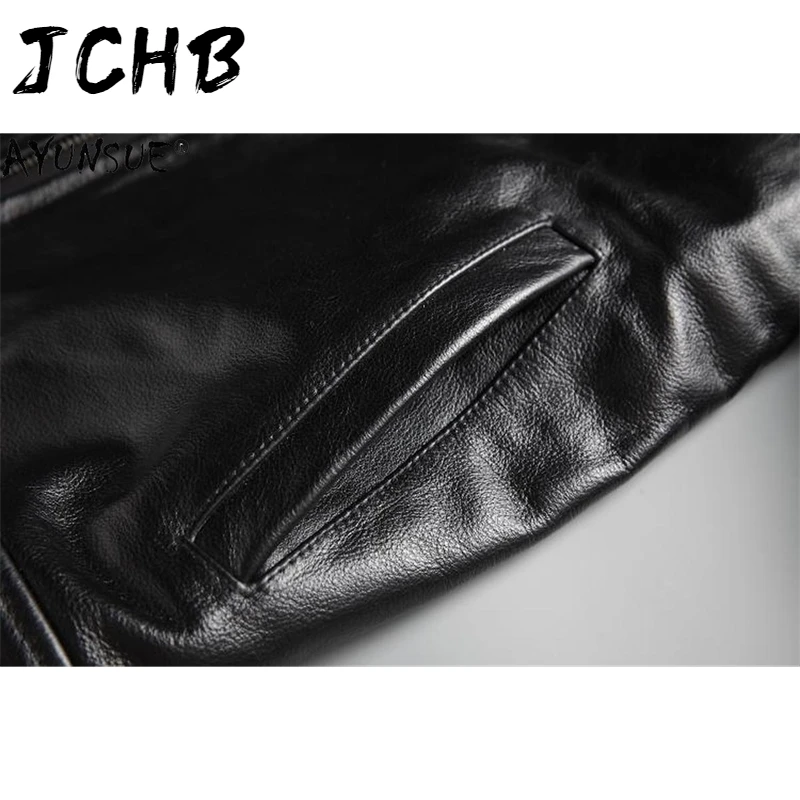 

100% JCHB Genuine Leather Jacket Men Autumn Spring Cowhide Leather Coat Short Mens Jackets Clothing Fashion 2021 Veste Homme