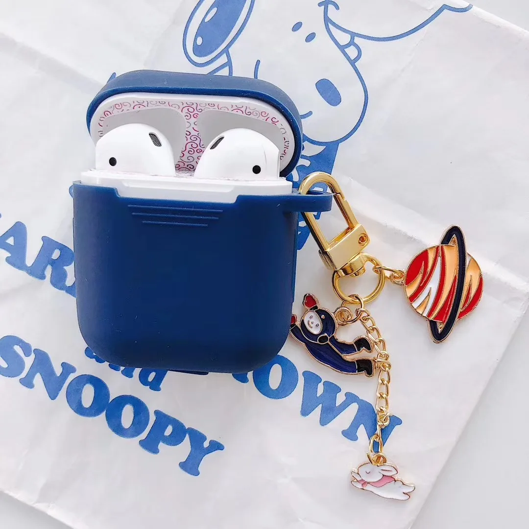 Небесно-голубой Милый мультяшный защитный чехол для AirPods с клубничной пряжкой, ремешок на запястье, Bluetooth, беспроводные наушники, силиконовая коробка для зарядного устройства - Цвет: Небесно-голубой